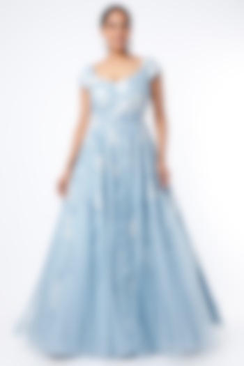 Sky Blue Sequins Embroidered Gown by Shlok Design