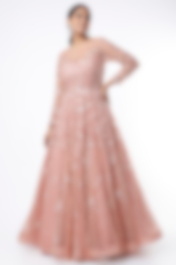Blush Pink Jaal Embroidered Gown by Shlok Design