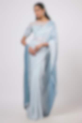 Blue Ombre Georgette Sequins Embroidered Wedding Saree Set by Shlok Design at Pernia's Pop Up Shop