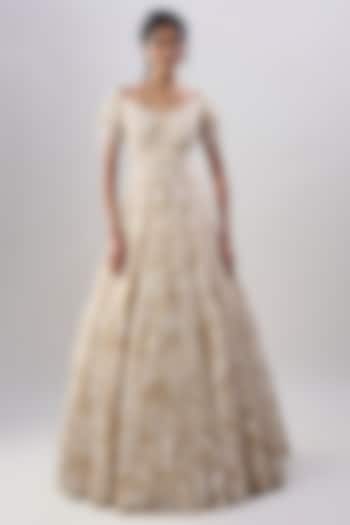 Ivory Net Sequins Embroidered Wedding Gown by Shlok Design at Pernia's Pop Up Shop