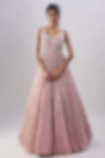 Pink Net Crystal Embroidered Wedding Gown by Shlok Design at Pernia's Pop Up Shop