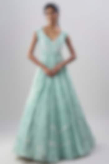 Green Organza Sequins Embroidered Wedding Gown by Shlok Design at Pernia's Pop Up Shop