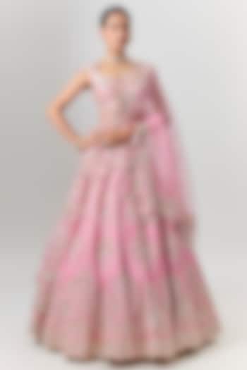 Pink Dupion Zardosi Embroidered Bridal Bridal Lehenga Set by Shlok Design at Pernia's Pop Up Shop
