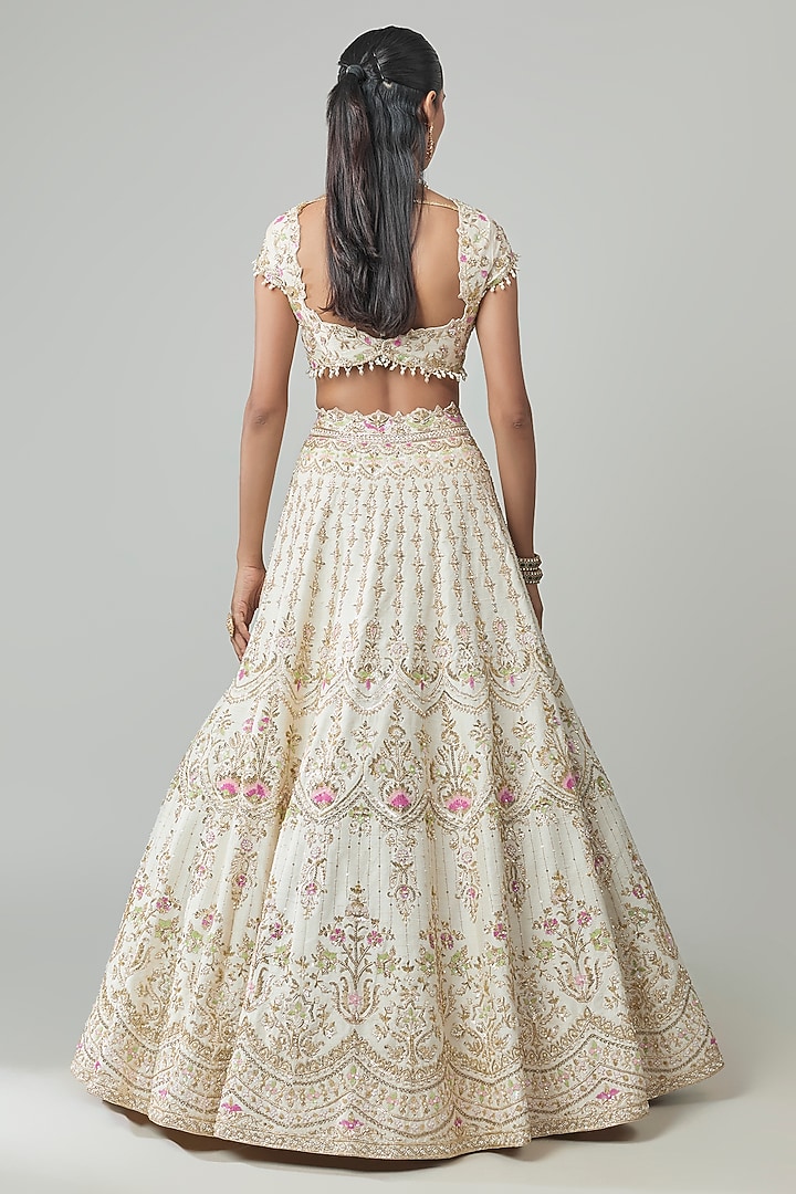 Ivory Raw Silk Zardosi Embroidered Bridal Lehenga Set by Shlok Design at Pernia's Pop Up Shop