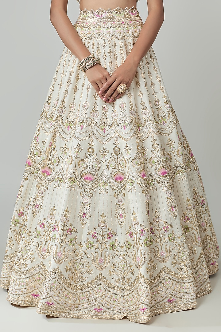 Ivory Raw Silk Zardosi Embroidered Bridal Lehenga Set by Shlok Design at Pernia's Pop Up Shop