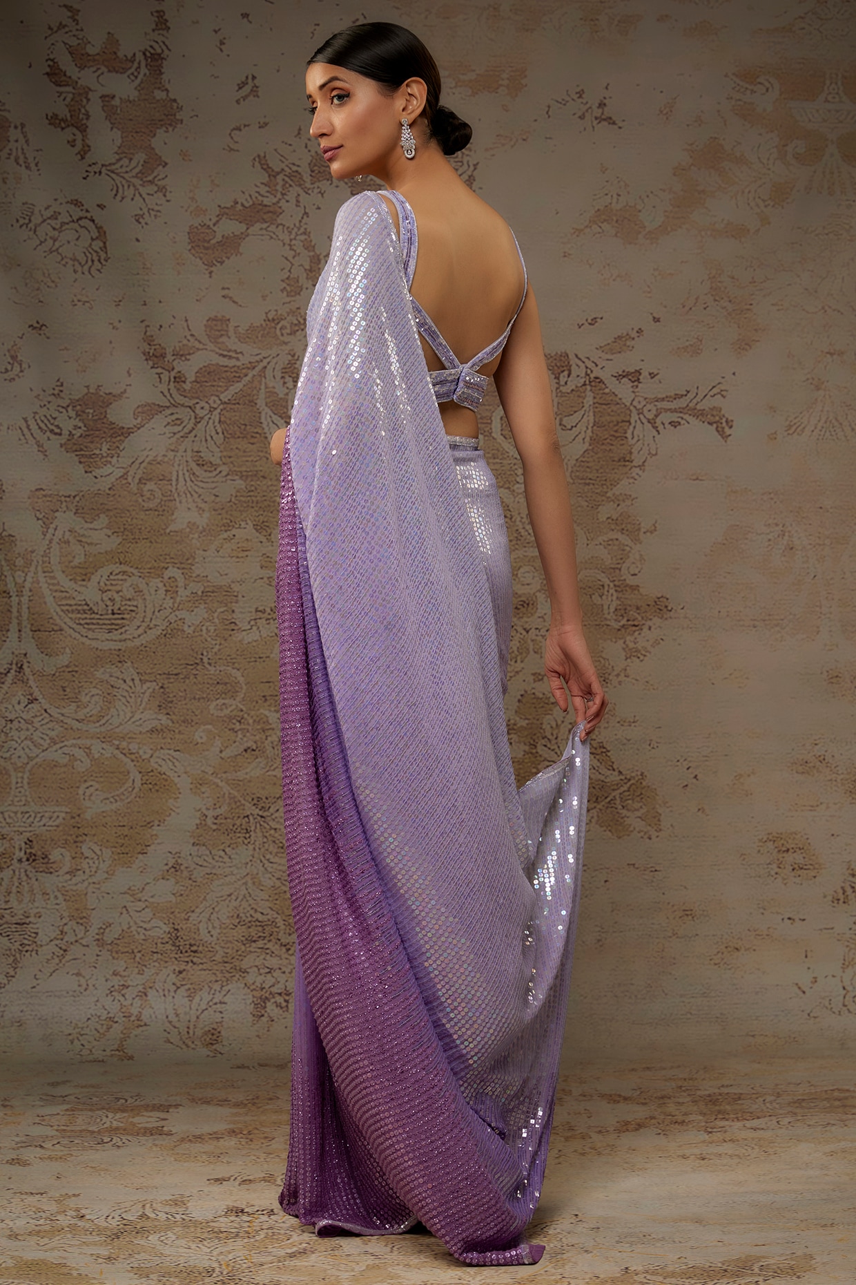 Purple Bollywood Sequence Saree for Reception Saree in Georgette With Heavy  Sequence in USA, UK, Malaysia, South Africa, Dubai, Singapore