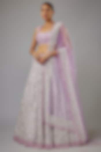 Purple Net Sequins & Kashmiri Thread Embroidered Bridal Lehenga Set by Shlok Design at Pernia's Pop Up Shop