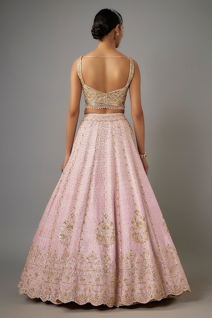 Pink Raw Silk Zardosi Embroidered Bridal Lehenga Set by Shlok Design at Pernia's Pop Up Shop