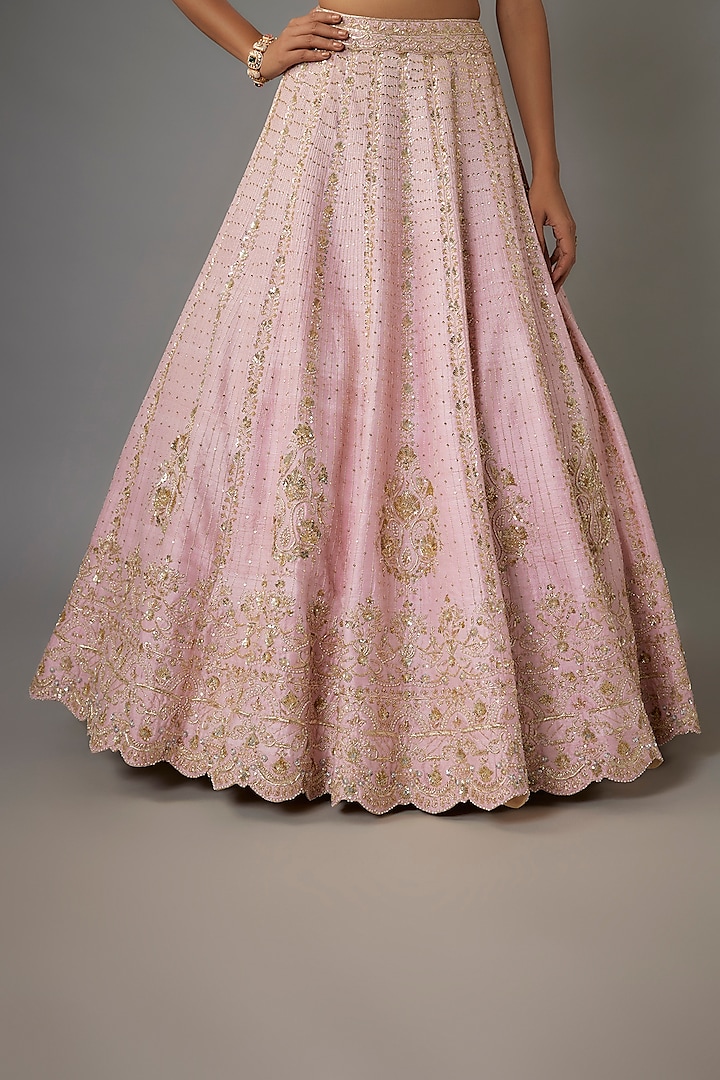 Pink Raw Silk Zardosi Embroidered Bridal Lehenga Set by Shlok Design at Pernia's Pop Up Shop