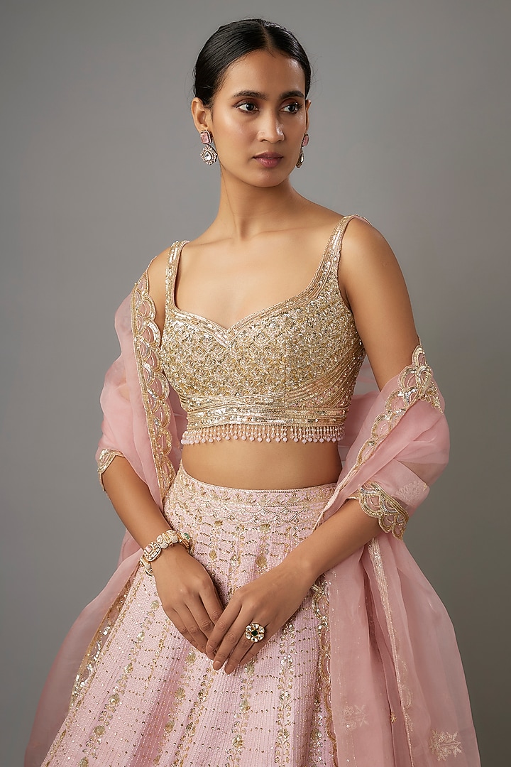 Pink Raw Silk Zardosi Embroidered Bridal Lehenga Set by Shlok Design at Pernia's Pop Up Shop