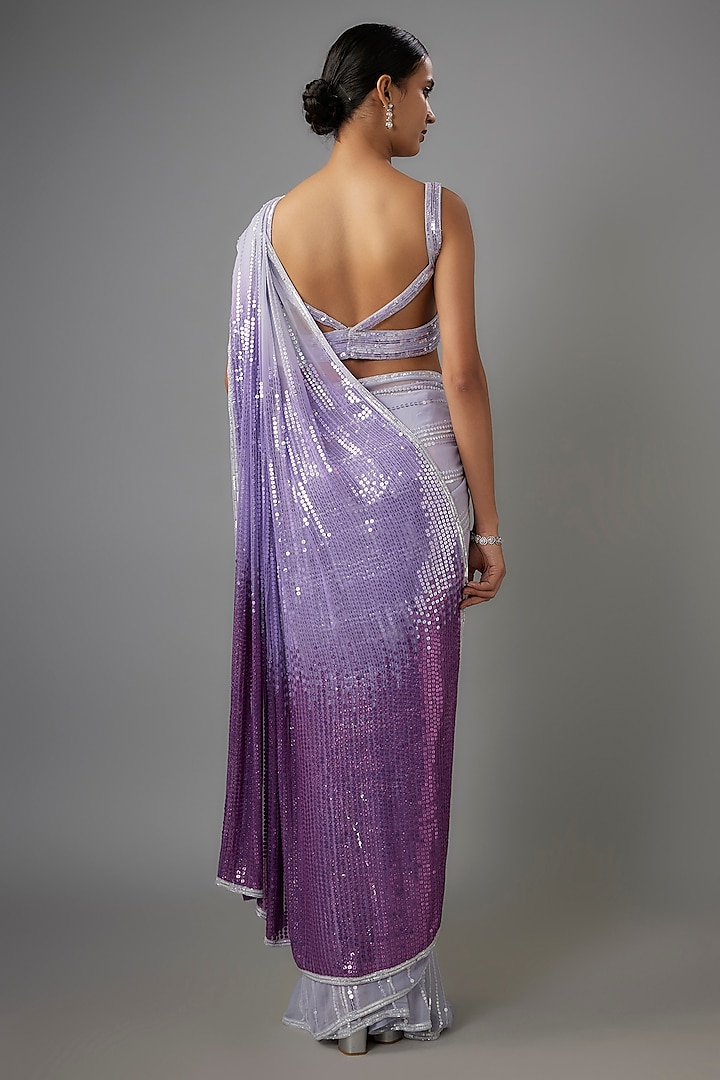 Purple Georgette Sequins Embroidered Reception Saree Set by Shlok Design at Pernia's Pop Up Shop