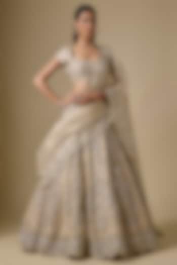 Gold Tissue Zardosi Hand Embroidered Bridal Lehenga Set by Shlok Design at Pernia's Pop Up Shop