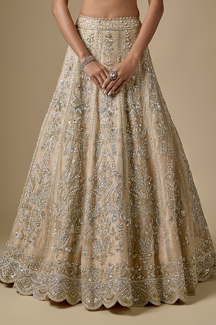 Gold Tissue Zardosi Hand Embroidered Bridal Lehenga Set by Shlok Design at Pernia's Pop Up Shop
