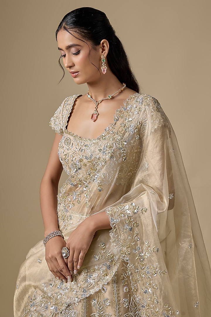 Gold Tissue Zardosi Hand Embroidered Bridal Lehenga Set by Shlok Design at Pernia's Pop Up Shop