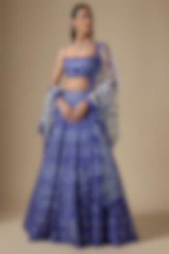 Blue Net Sequins & Cutdana Embroidered Bridal Lehenga Set by Shlok Design at Pernia's Pop Up Shop