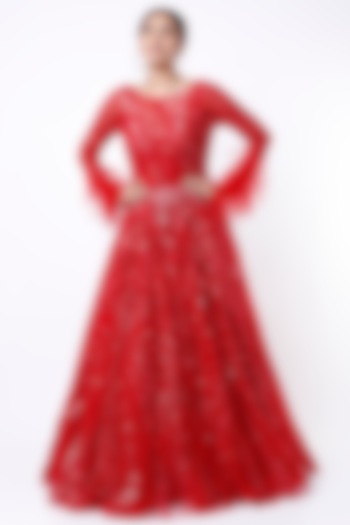 Red Embroidered Gown by Shlok Design