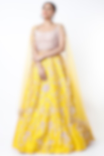 Yellow Beaded Embroidered Lehenga Set by Shlok Design