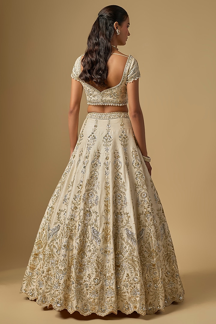 Ivory Dupion Zardosi Embroidered Bridal Lehenga Set by Shlok Design at Pernia's Pop Up Shop