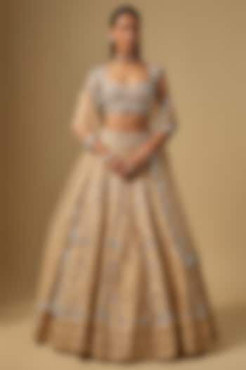 Golden Raw Silk Zardosi Embroidered Bridal Lehenga Set by Shlok Design at Pernia's Pop Up Shop