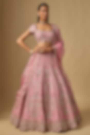 Pink Dupion Sequins & Nakshi Embroidered Bridal Lehenga Set by Shlok Design at Pernia's Pop Up Shop