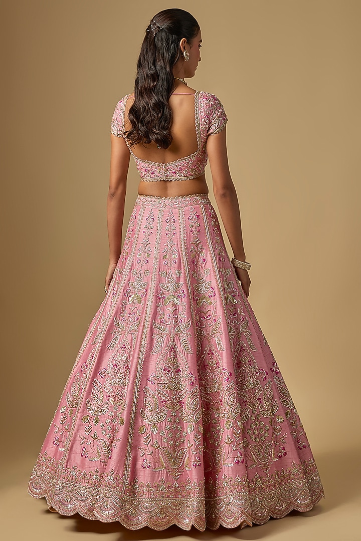 Pink Dupion Sequins & Nakshi Embroidered Bridal Lehenga Set by Shlok Design at Pernia's Pop Up Shop
