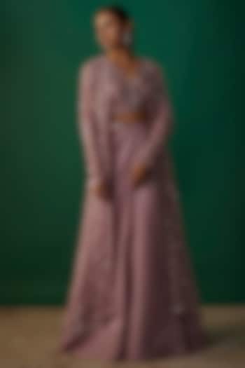 Purple Net & Organza Sequins Embroidered Jacket Wedding Lehenga Set by Shlok Design at Pernia's Pop Up Shop