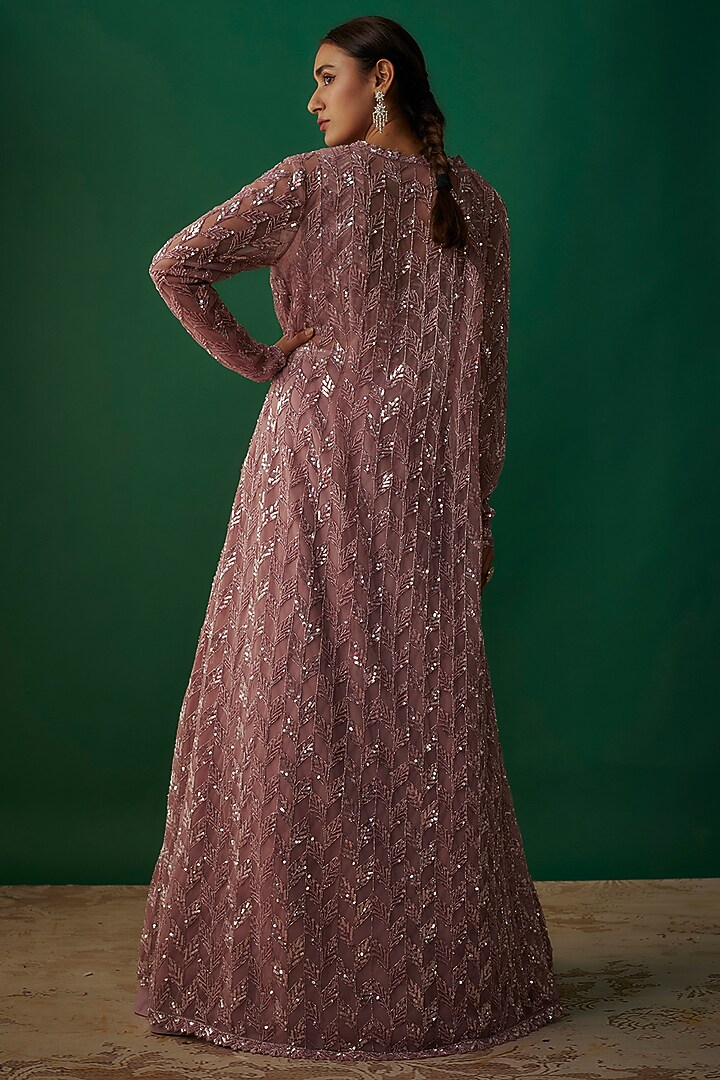Purple Net & Organza Sequins Embroidered Jacket Wedding Lehenga Set by Shlok Design at Pernia's Pop Up Shop