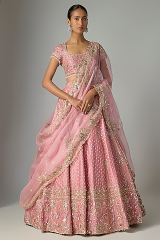 Gold Heavy Dupion Resham Embroidered Lehenga Set by Shlok Design