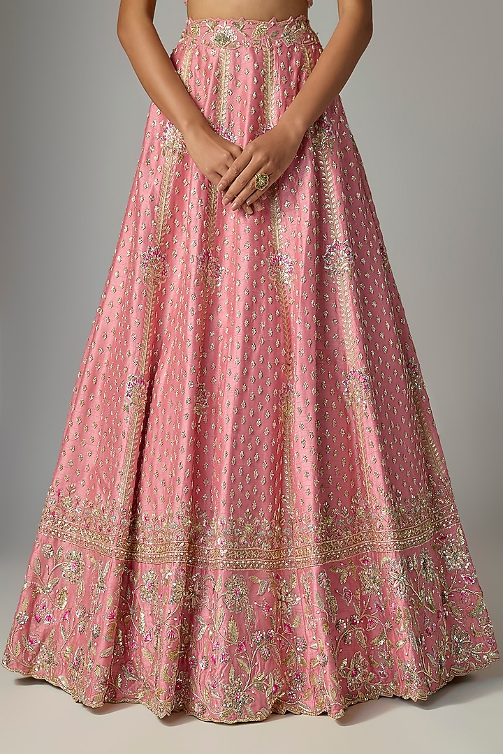 Gold Heavy Dupion Resham Embroidered Bridal Lehenga Set by Shlok Design at Pernia's Pop Up Shop