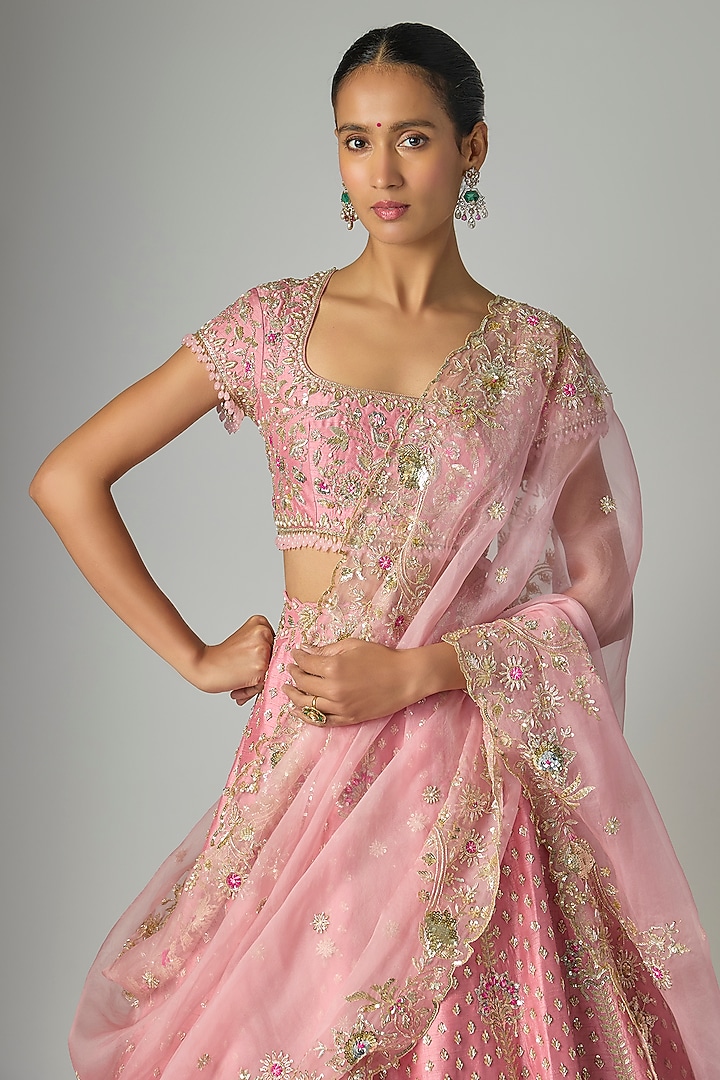 Gold Heavy Dupion Resham Embroidered Bridal Lehenga Set by Shlok Design at Pernia's Pop Up Shop