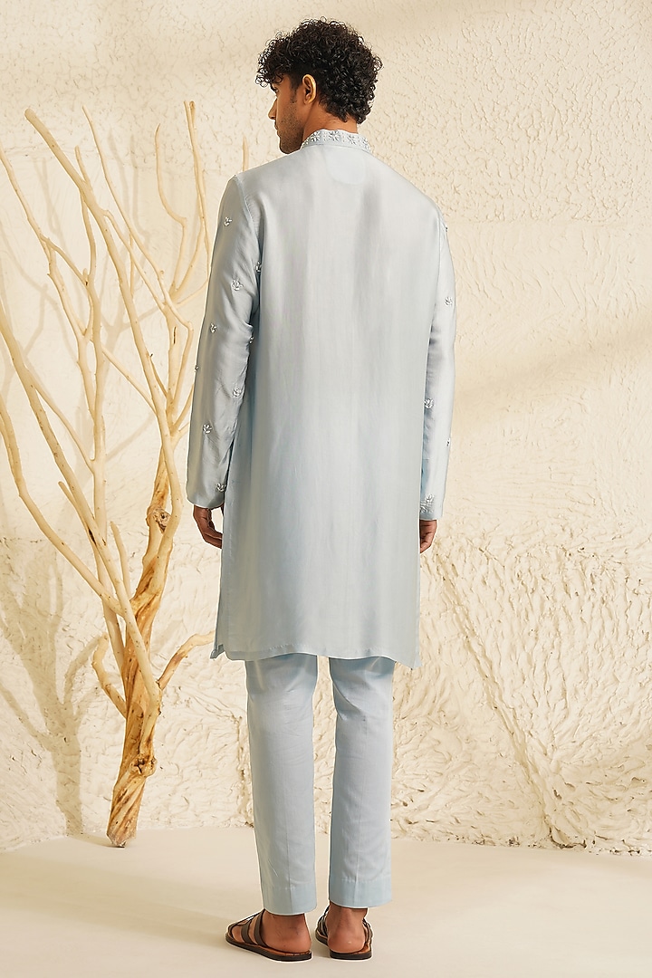 Powder Blue Chanderi Silk Hand Embroidered Kurta Set by Shreyansh Designs at Pernia's Pop Up Shop