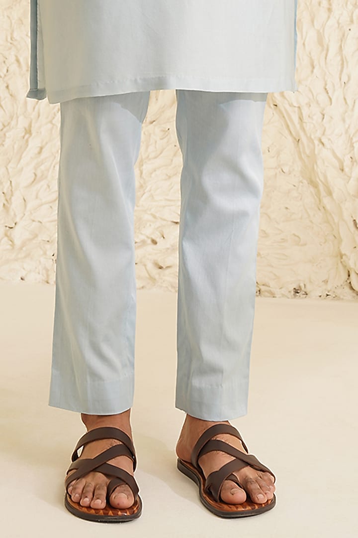 Powder Blue Chanderi Silk Hand Embroidered Kurta Set by Shreyansh Designs at Pernia's Pop Up Shop