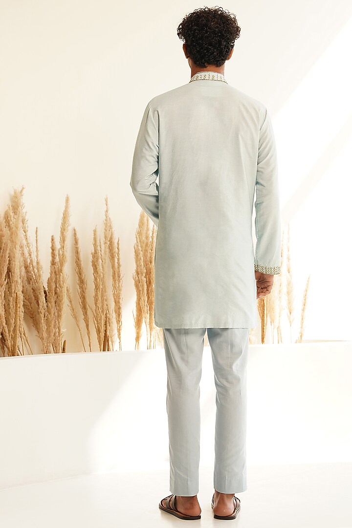 Powder Blue Chanderi Silk Hand Embroidered Kurta Set by Shreyansh Designs at Pernia's Pop Up Shop