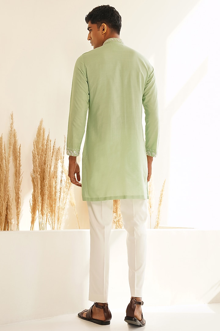 Pista Green Dupion Silk Hand Embroidered Kurta Set by Shreyansh Designs at Pernia's Pop Up Shop