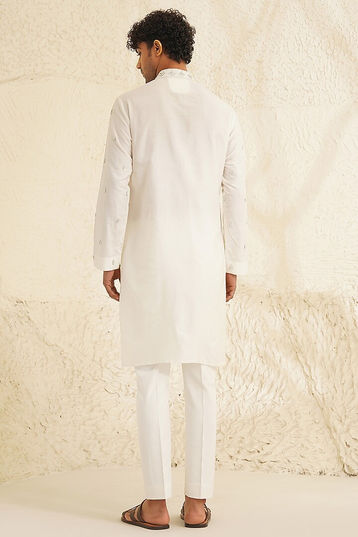 Milky White Dupion Silk Hand Embroidered Kurta Set by Shreyansh Designs at Pernia's Pop Up Shop