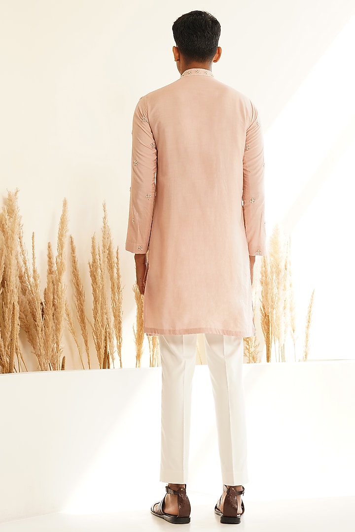 Powder Pink Chanderi Silk Hand Embroidered Kurta Set by Shreyansh Designs at Pernia's Pop Up Shop