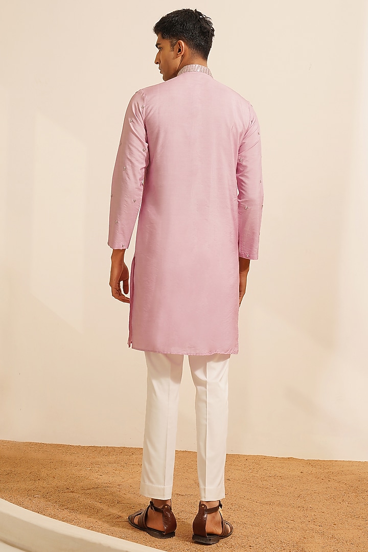 Lilac Chanderi Silk Hand Embroidered Kurta Set by Shreyansh Designs at Pernia's Pop Up Shop