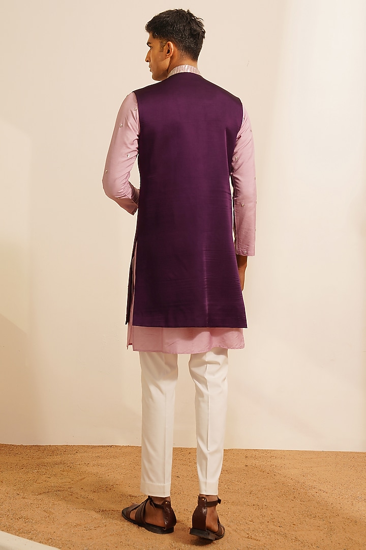 Purple Padma Silk Hand Embroidered Wedding Indowestern Set by Shreyansh Designs at Pernia's Pop Up Shop
