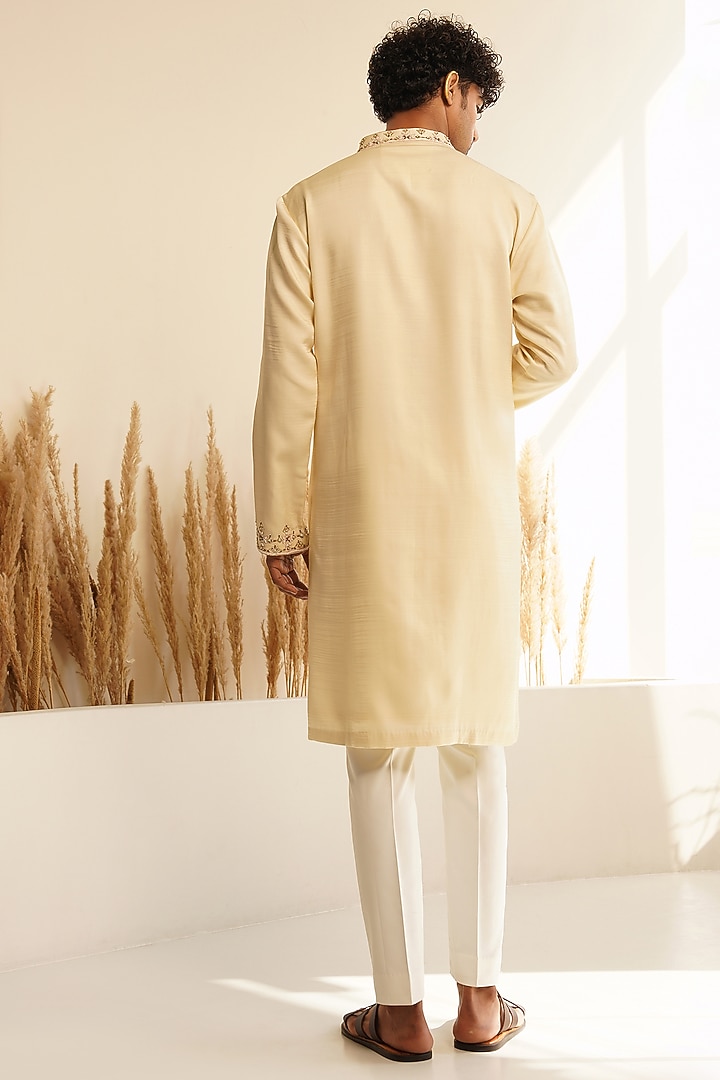 Milky White Chanderi Silk Hand Embroidered Kurta Set by Shreyansh Designs at Pernia's Pop Up Shop