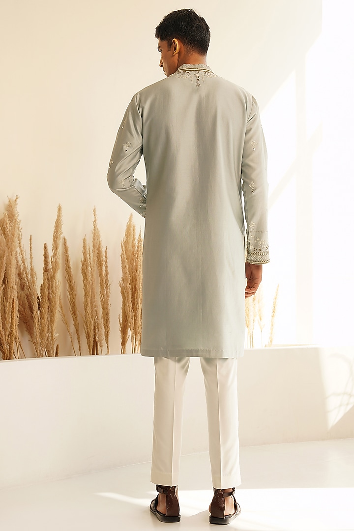 Powder Blue Chanderi Silk Hand Embroidered Kurta Set by Shreyansh Designs at Pernia's Pop Up Shop