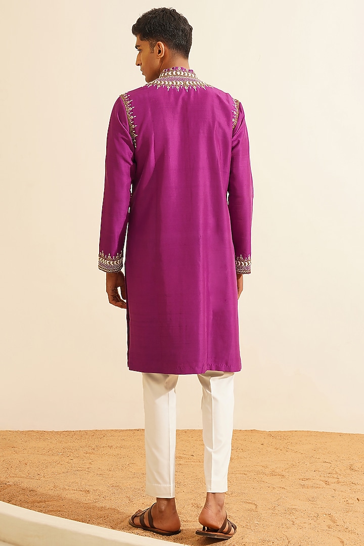 Purple Chanderi Silk Hand Embroidered Kurta Set by Shreyansh Designs at Pernia's Pop Up Shop