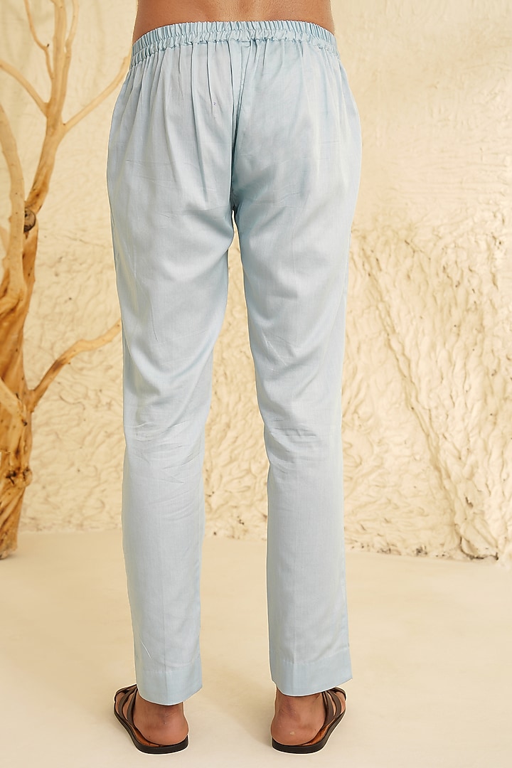 Powder Blue Padma Silk Straight Pants by Shreyansh Designs at Pernia's Pop Up Shop