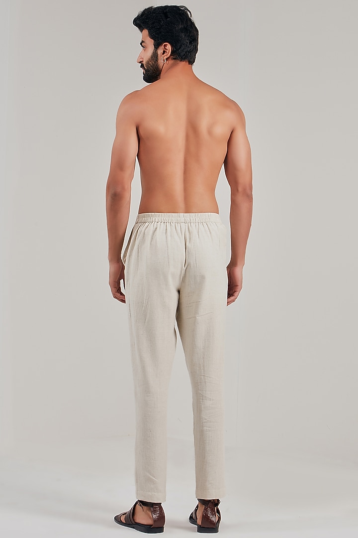 White Cotton Linen Panelled Straight Pants by Shreyansh Designs at Pernia's Pop Up Shop