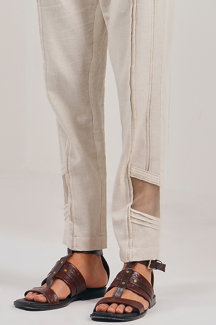 White Cotton Linen Panelled Straight Pants by Shreyansh Designs at Pernia's Pop Up Shop