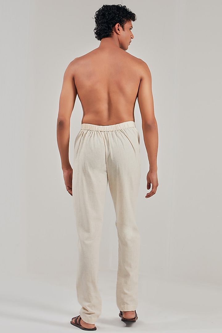 White Cotton Linen Panelled Straight Pants by Shreyansh Designs at Pernia's Pop Up Shop