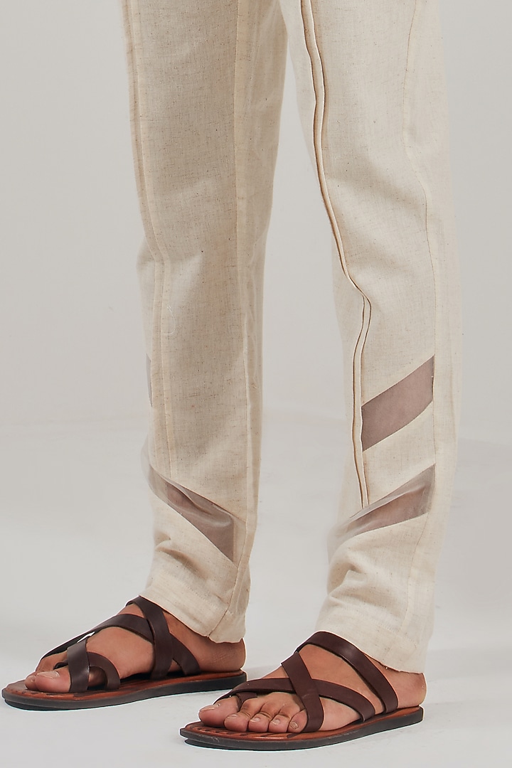 White Cotton Linen Panelled Straight Pants by Shreyansh Designs at Pernia's Pop Up Shop
