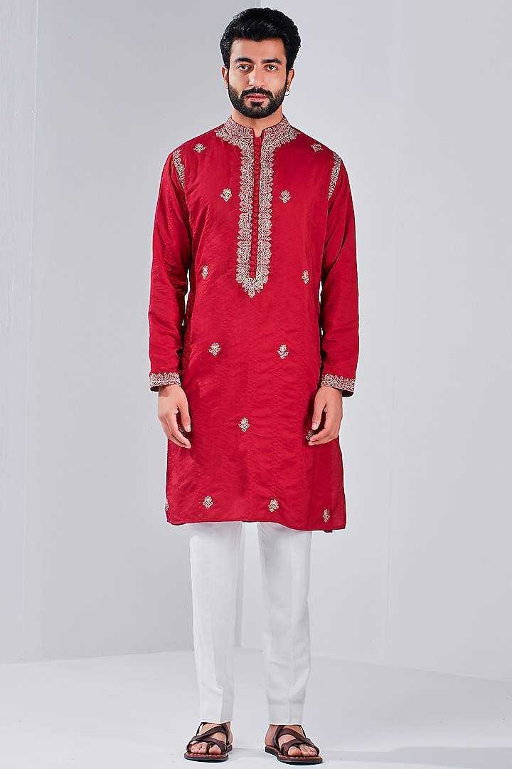 White Padma Silk Straight Pants by Shreyansh Designs