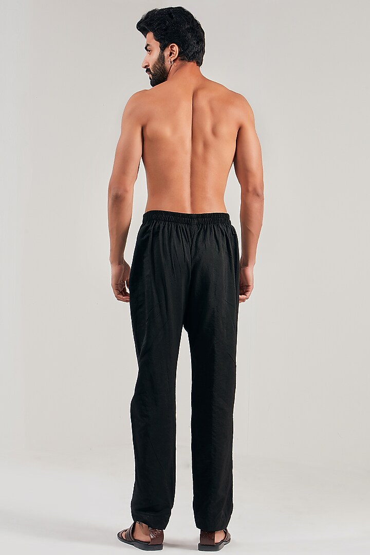 Black Padma Silk Straight Pants by Shreyansh Designs at Pernia's Pop Up Shop