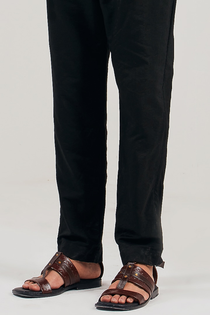 Black Padma Silk Straight Pants by Shreyansh Designs at Pernia's Pop Up Shop
