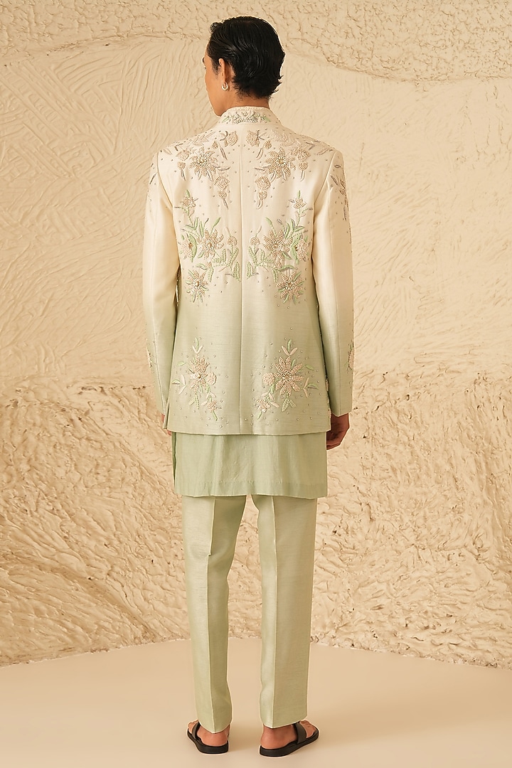 Ivory-Pista Ombre Dupion Silk Hand Embroidered Indowesern Set by Shreyansh Designs at Pernia's Pop Up Shop